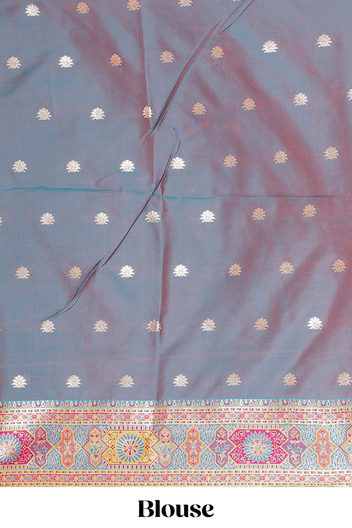 Multicolor geometric grid patter banarasi silk saree with intricate contrast zari border and blouse