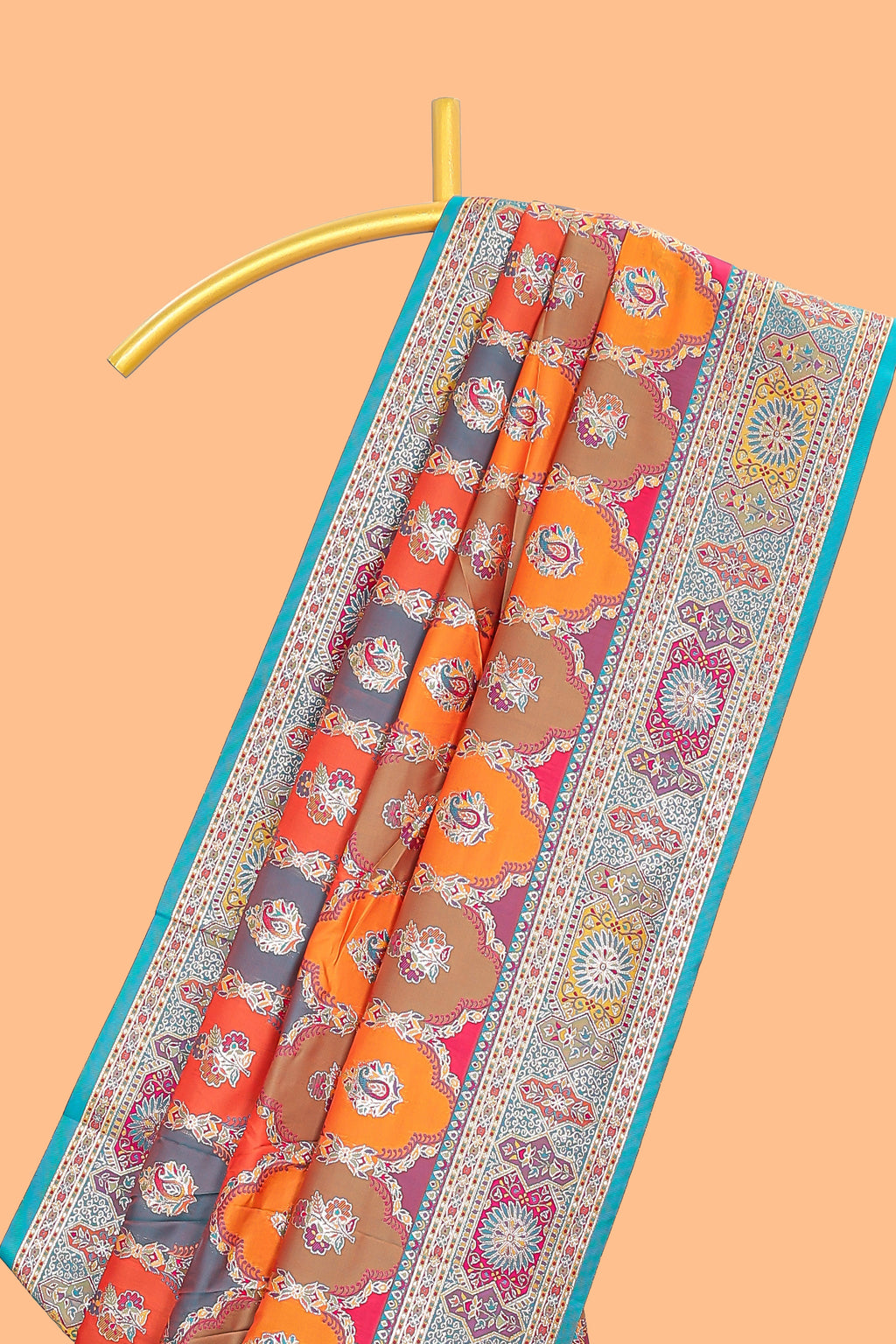 Multicolor geometric grid patter banarasi silk saree with intricate contrast zari border and blouse