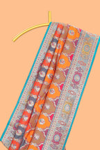 Multicolor geometric grid patter banarasi silk saree with intricate contrast zari border and blouse