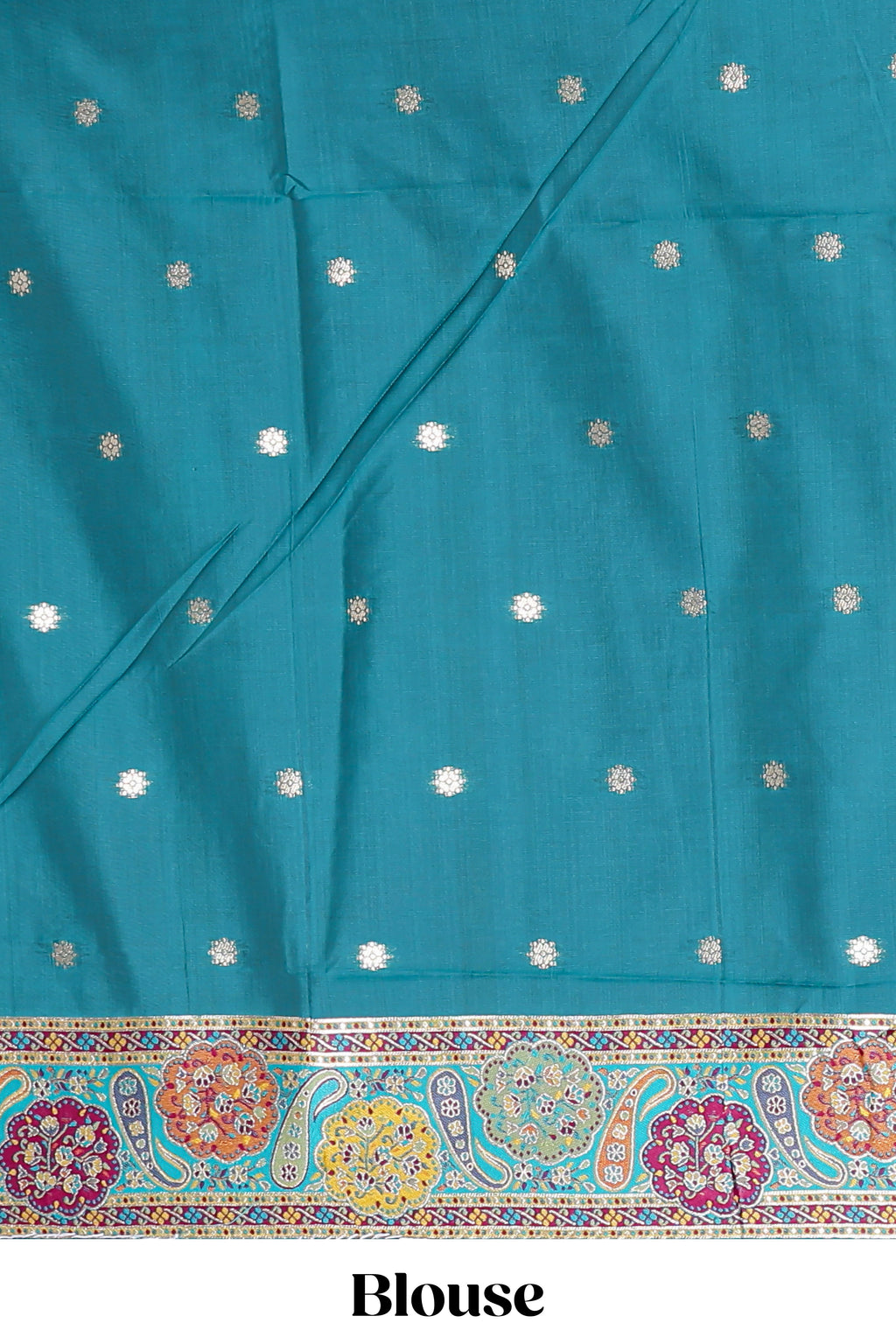 Multicolor floral vines banarasi silk saree with intricate contrast floral motifs border and blouse