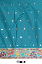Multicolor floral vines banarasi silk saree with intricate contrast floral motifs border and blouse