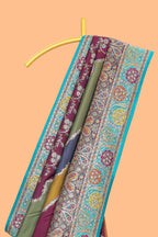 Multicolor floral vines banarasi silk saree with intricate contrast floral motifs border and blouse