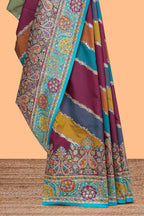 Multicolor floral vines banarasi silk saree with intricate contrast floral motifs border and blouse