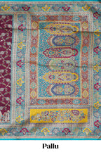 Multicolor unique designed banarasi silk saree with intricate contrast floral motifs border and blouse