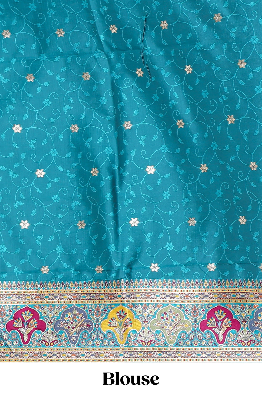 Multicolor unique designed banarasi silk saree with intricate contrast floral motifs border and blouse