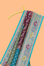 Multicolor unique designed banarasi silk saree with intricate contrast floral motifs border and blouse