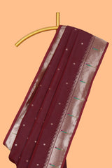 Maroon zari motifs design paithani silk saree with self zari border and matching blouse