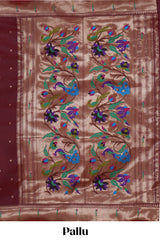 Maroon zari motifs design paithani silk saree with self zari border and matching blouse