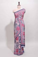 Multi color unique design art mysore silk saree with printed border and pallu