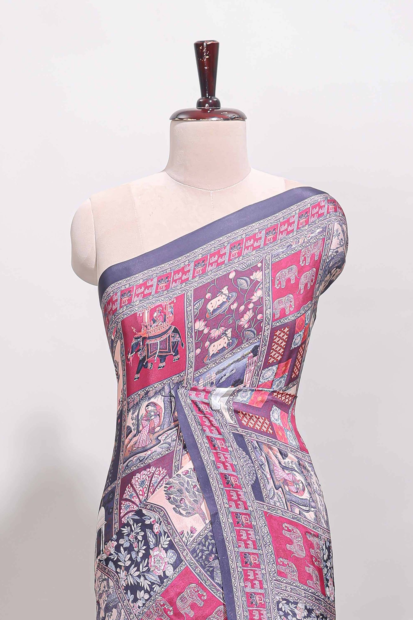 Multi color unique design art mysore silk saree with printed border and pallu