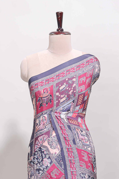 Multi color unique design art mysore silk saree with printed border and pallu