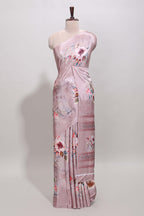 Borderless peach floral design art mysore silk saree with matching floral printed blouse