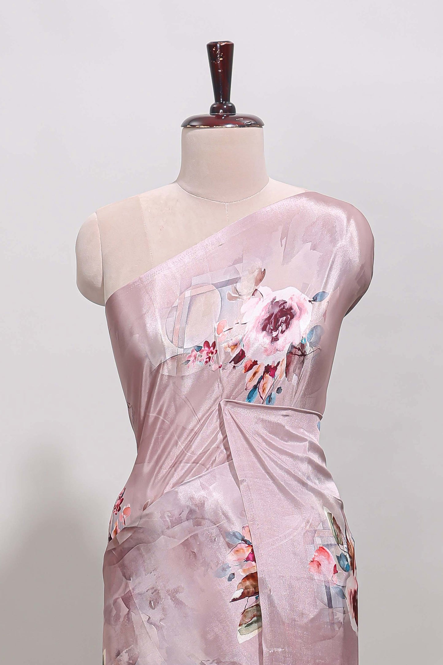 Borderless peach floral design art mysore silk saree with matching floral printed blouse