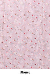 Borderless peach floral design art mysore silk saree with matching floral printed blouse