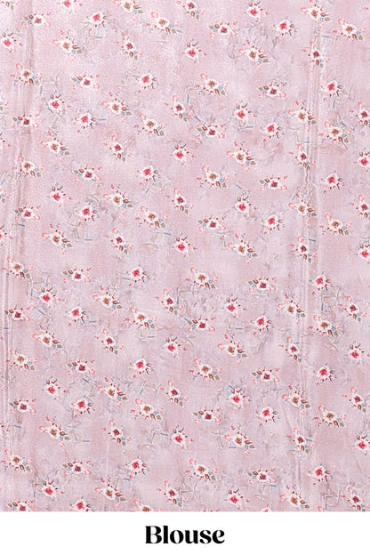 Borderless peach floral design art mysore silk saree with matching floral printed blouse