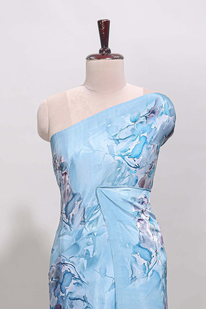 Borderless blue floral design art mysore silk saree with matching floral printed blouse