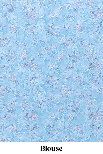 Borderless blue floral design art mysore silk saree with matching floral printed blouse