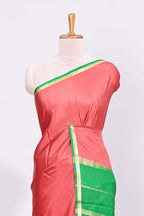 Coral pink plain design pure mysore silk saree with contrast border and blouse