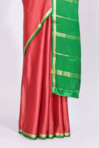Coral pink plain design pure mysore silk saree with contrast border and blouse