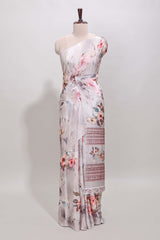 Borderless cream floral design art mysore silk saree with matching floral printed blouse