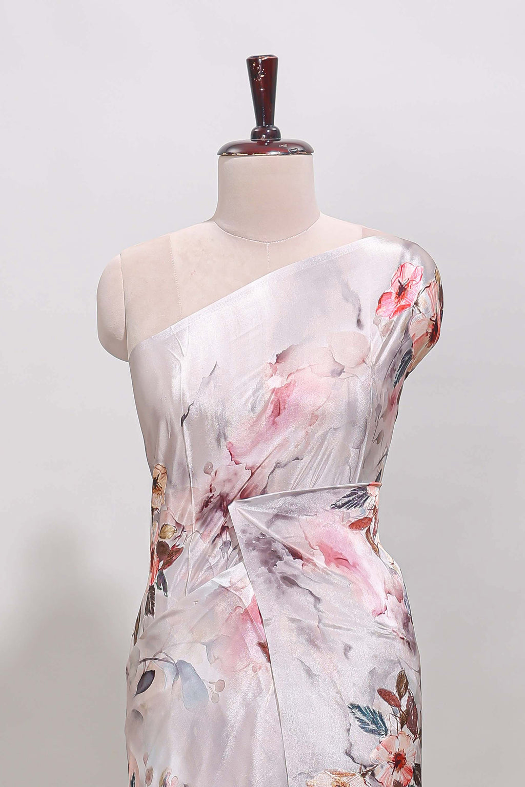 Borderless cream floral design art mysore silk saree with matching floral printed blouse