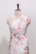 Borderless cream floral design art mysore silk saree with matching floral printed blouse