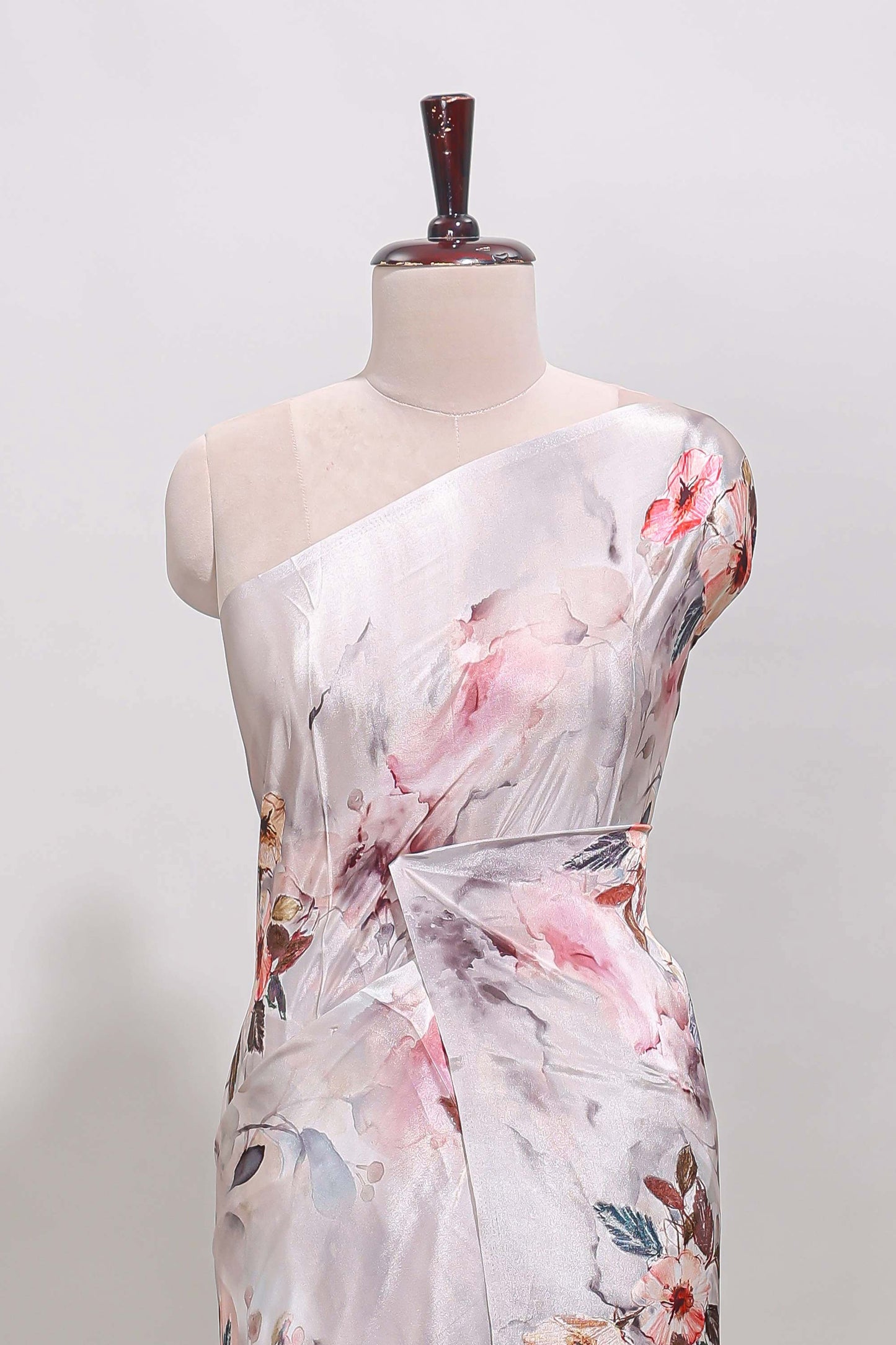 Borderless cream floral design art mysore silk saree with matching floral printed blouse