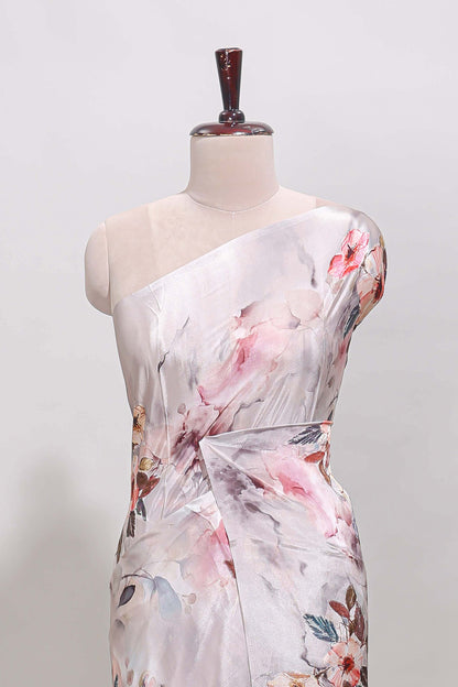 Borderless cream floral design art mysore silk saree with matching floral printed blouse