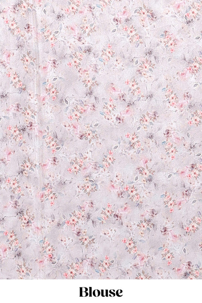 Borderless cream floral design art mysore silk saree with matching floral printed blouse