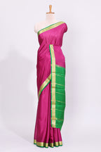 Purple plain design pure mysore silk saree with contrast border and blouse