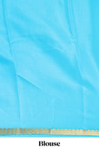 Sky blue plain design pure mysore silk saree with contrast border and matching blouse