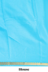 Sky blue plain design pure mysore silk saree with contrast border and matching blouse