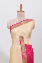 Cream polka dot designed  pure mysore silk saree with contrast border and blouse