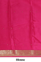 Cream polka dot designed  pure mysore silk saree with contrast border and blouse