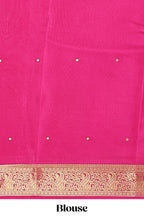 Blue polka dots pure mysore silk saree with contrast border and blouse