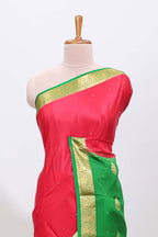 Red polka dot pure mysore silk saree with contrast border and blouse