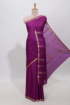 Violet plain pure mysore silk saree with self zari border and matching blouse