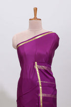 Violet plain pure mysore silk saree with self zari border and matching blouse