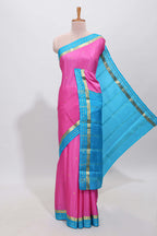 Pink zari butta designed  pure mysore silk saree with contrast border and blouse