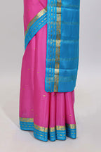 Pink zari butta designed  pure mysore silk saree with contrast border and blouse