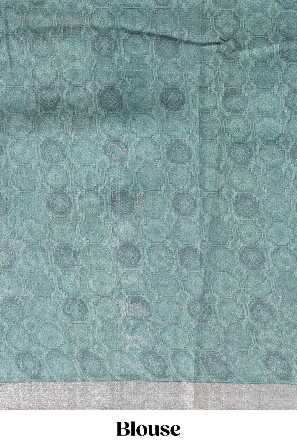 Off white & green striped peacock motifs design and self border and printed blouse