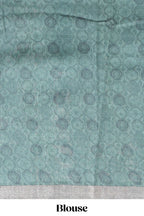 Off white & green striped peacock motifs design and self border and printed blouse