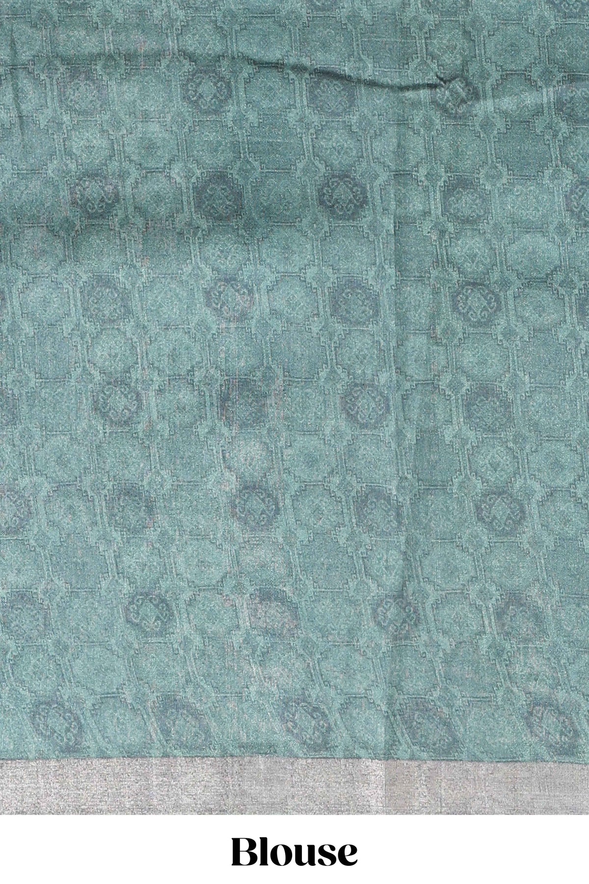 Off white & green striped peacock motifs design and self border and printed blouse