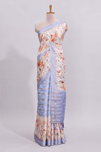 Lavender geometric zari striped bottom floral design self border and matching blouse