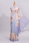 Lavender geometric zari striped bottom floral design self border and matching blouse