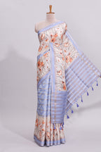 Lavender geometric zari striped bottom floral design self border and matching blouse
