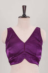 Violet plain readymade blouse, sleeveless V neck with back tassels