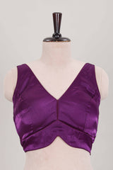 Violet plain readymade blouse, sleeveless V neck with back tassels