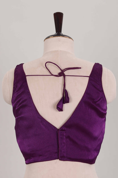 Violet plain readymade blouse, sleeveless V neck with back tassels