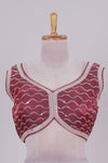 Maroon chamki embroidery work readymade designer blouse, sleeveless V neck with back tassels